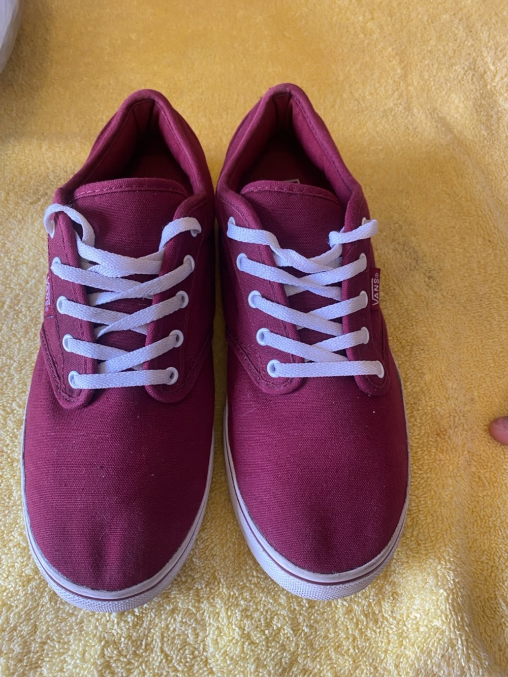 Vans Burgundy Canvas Low Top Sneakers with White Laces